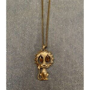 Vintage 70s Lion Necklace Retro 1970s Gold Tone Articulated Funky Hipster Cool
